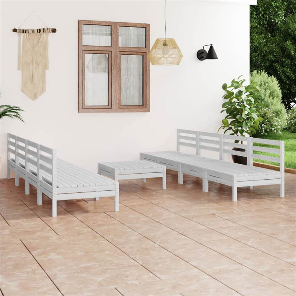 

9 Piece Garden Lounge Set White Solid Pinewood