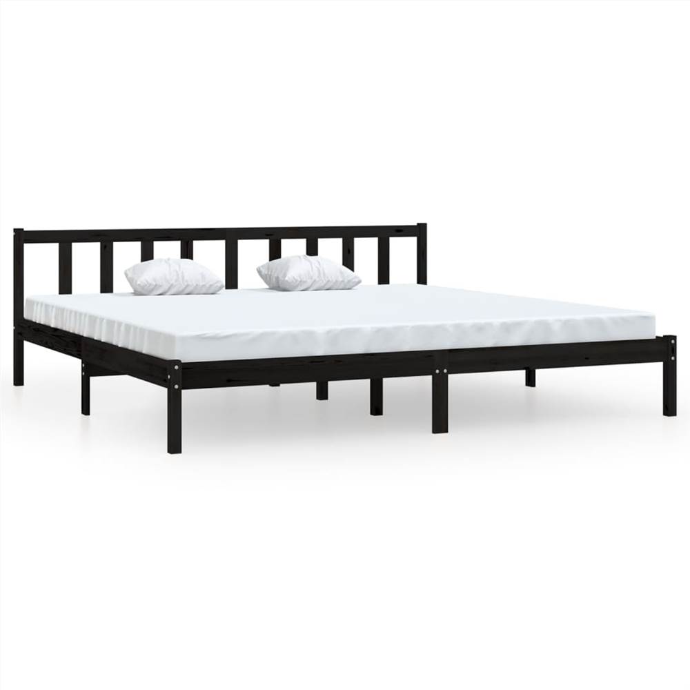 Bed Frame Black Solid Pinewood 180x200 cm UK Super King