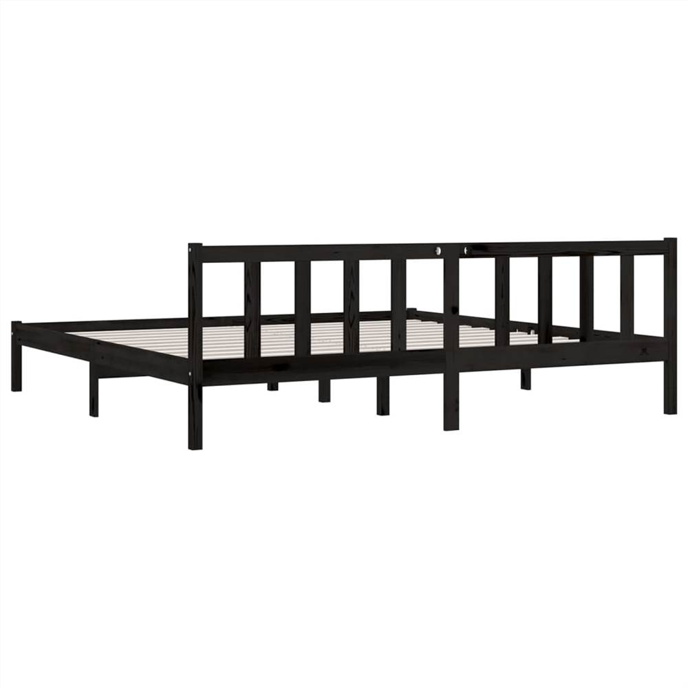 Bed Frame Black Solid Pinewood 180x200 cm UK Super King