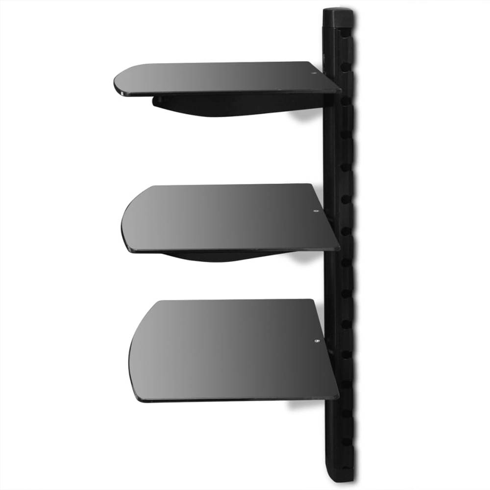 3tier Wall Mounted Glass DVD Shelf Black