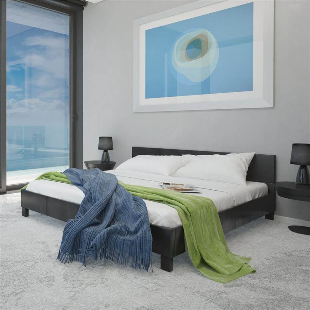 

Bed Frame 4FT6 Double/135x190 cm Artificial Leather Black