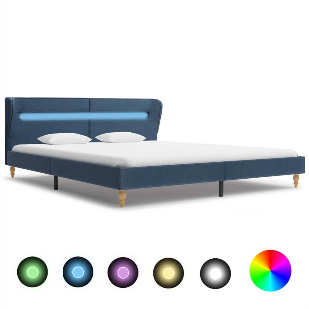

Bed Frame with LED Blue Fabric 150x200 cm