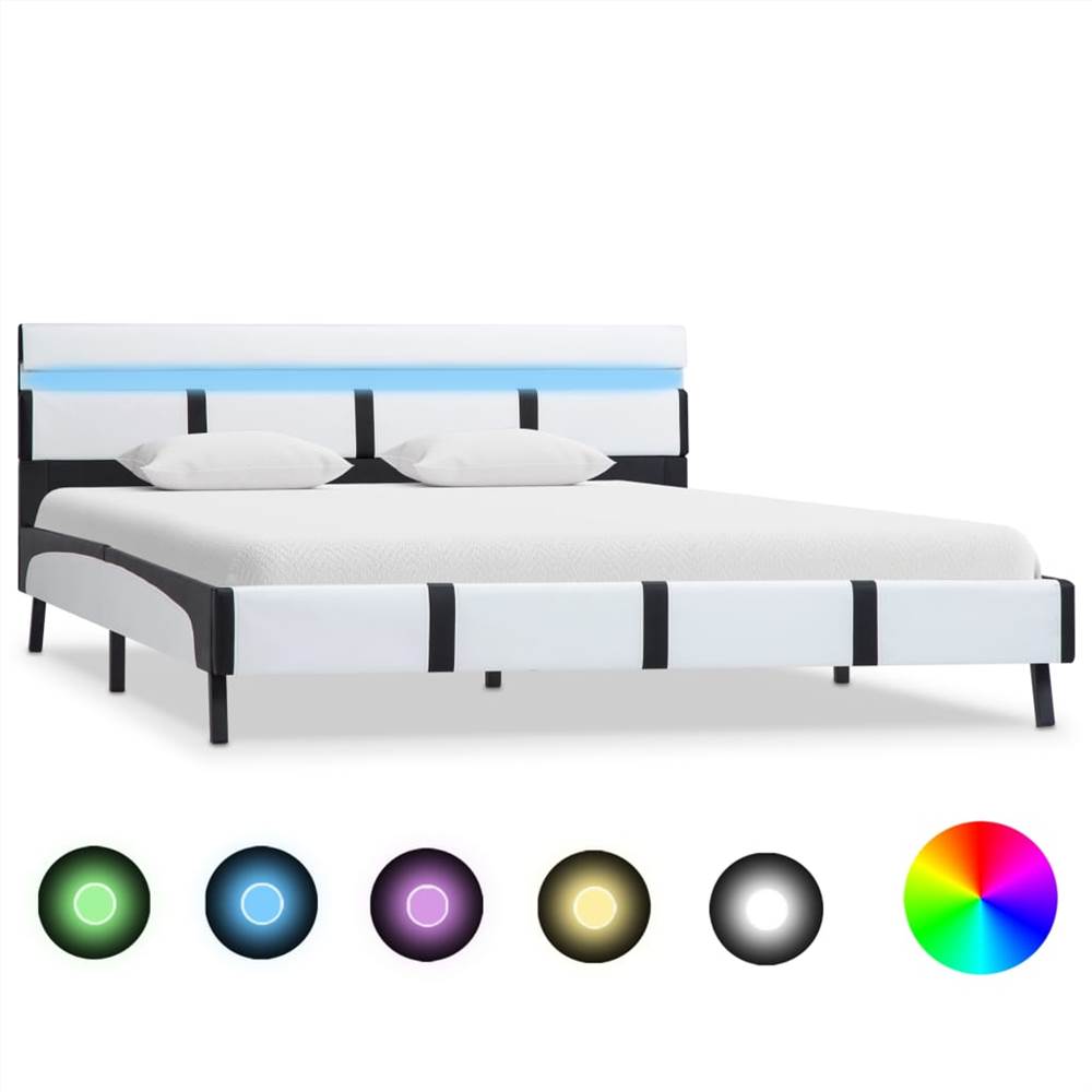 

Bed Frame with LED White and Black Faux Leather 135x190 cm