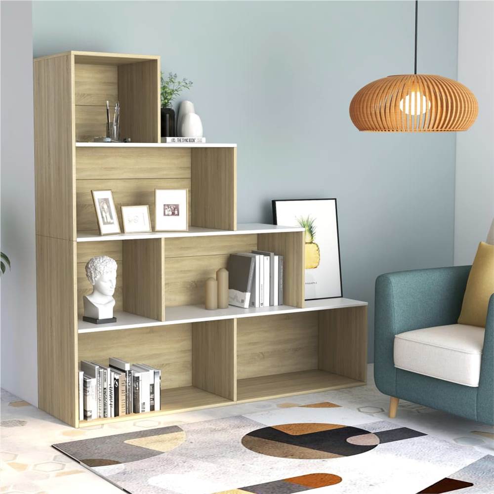 

Book Cabinet/Room Divider White and Sonoma Oak 155x24x160 cm Chipboard