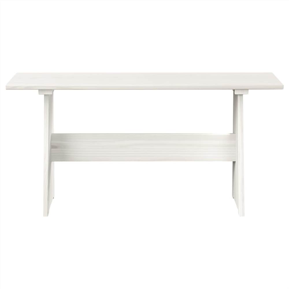 Dining Table with Bench White Solid Pinewood