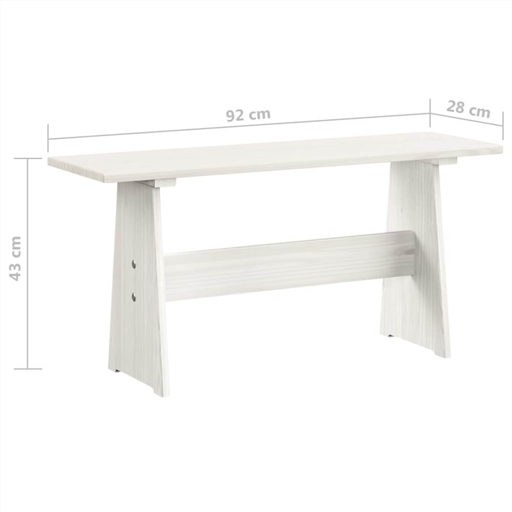 Dining Table with Bench White Solid Pinewood