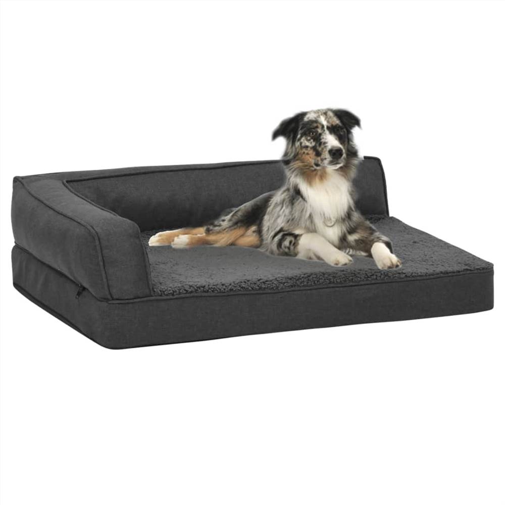Ergonomic Dog Bed Mattress 90x64cm Linen Look Fleece Dark Grey