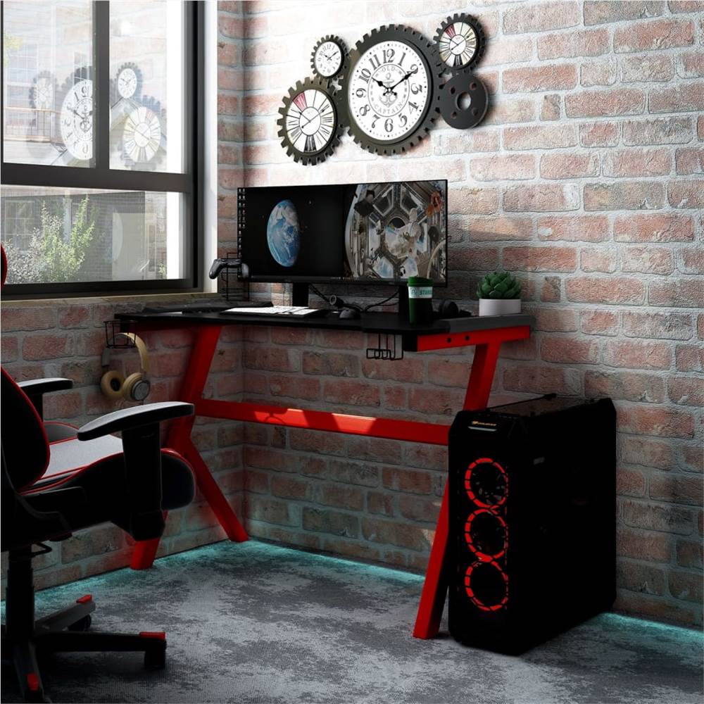 

Gaming Desk LED with Y Shape Black and Red 90x60x75 cm
