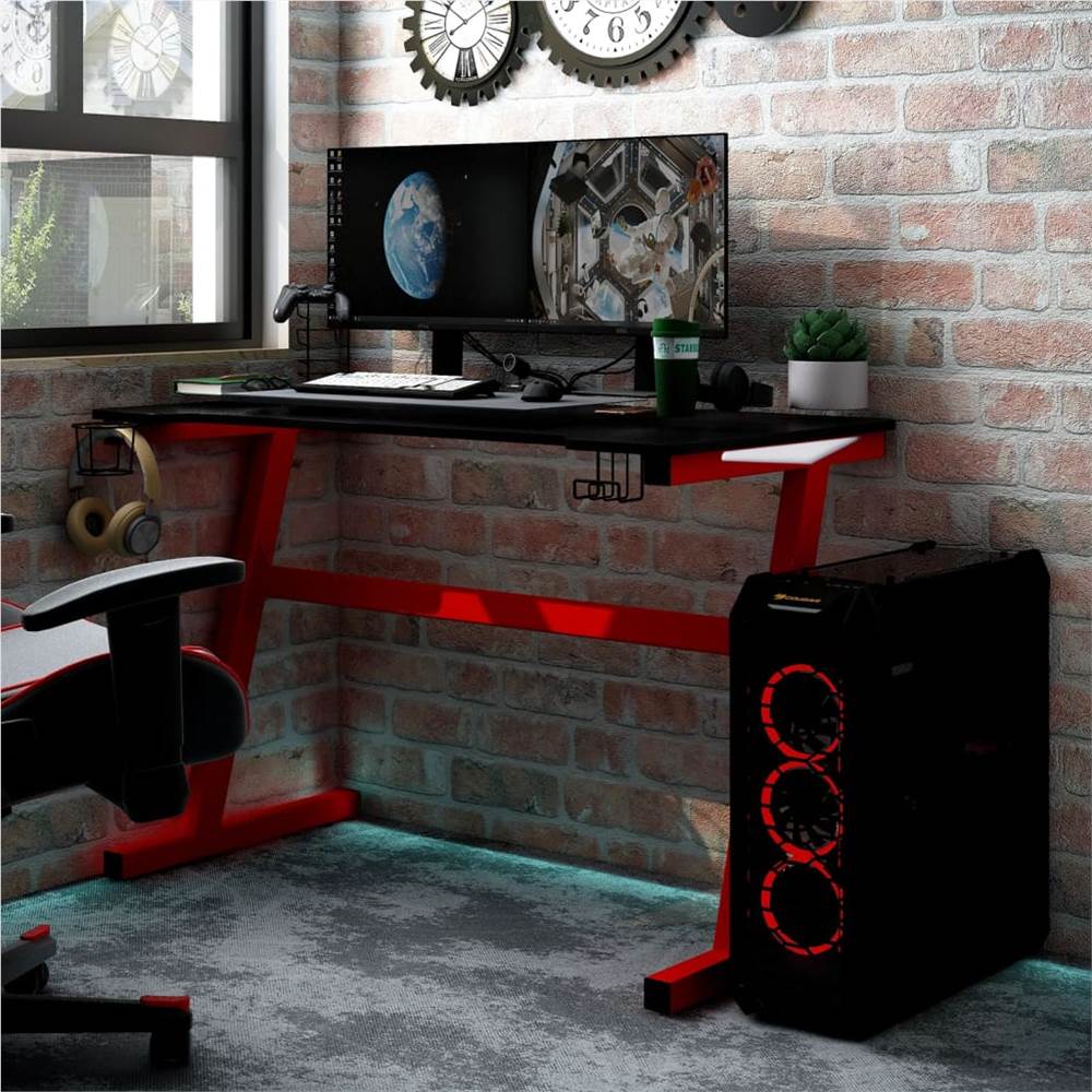 

Gaming Desk LED with Z Shape Black and Red 90x60x75 cm