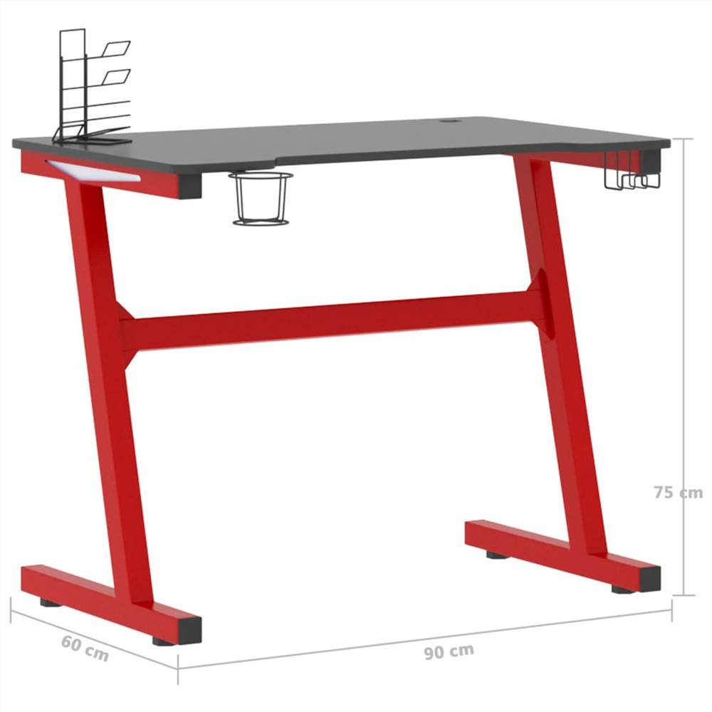 Gaming Desk LED with Z Shape Black and Red 90x60x75 cm
