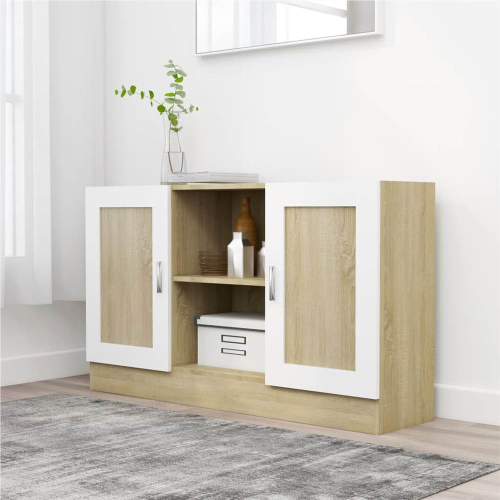 

Sideboard White and Sonoma Oak 120x30.5x70 cm Chipboard