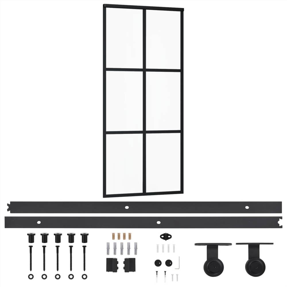 Sliding Door With Hardware Set ESG Glass&Aluminium 90x205 Cm 9 Sliding Door with Hardware Set ESG Glass&Aluminium 90x205 cm