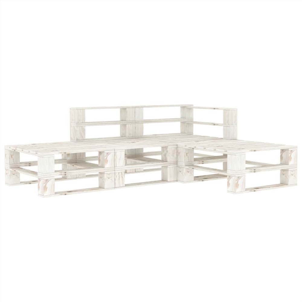 

4 Piece Garden Lounge Set Pallets Wood White