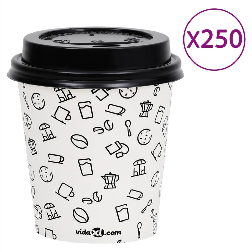 

Coffee Paper Cups with Lids 200 ml 250 pcs White and Black