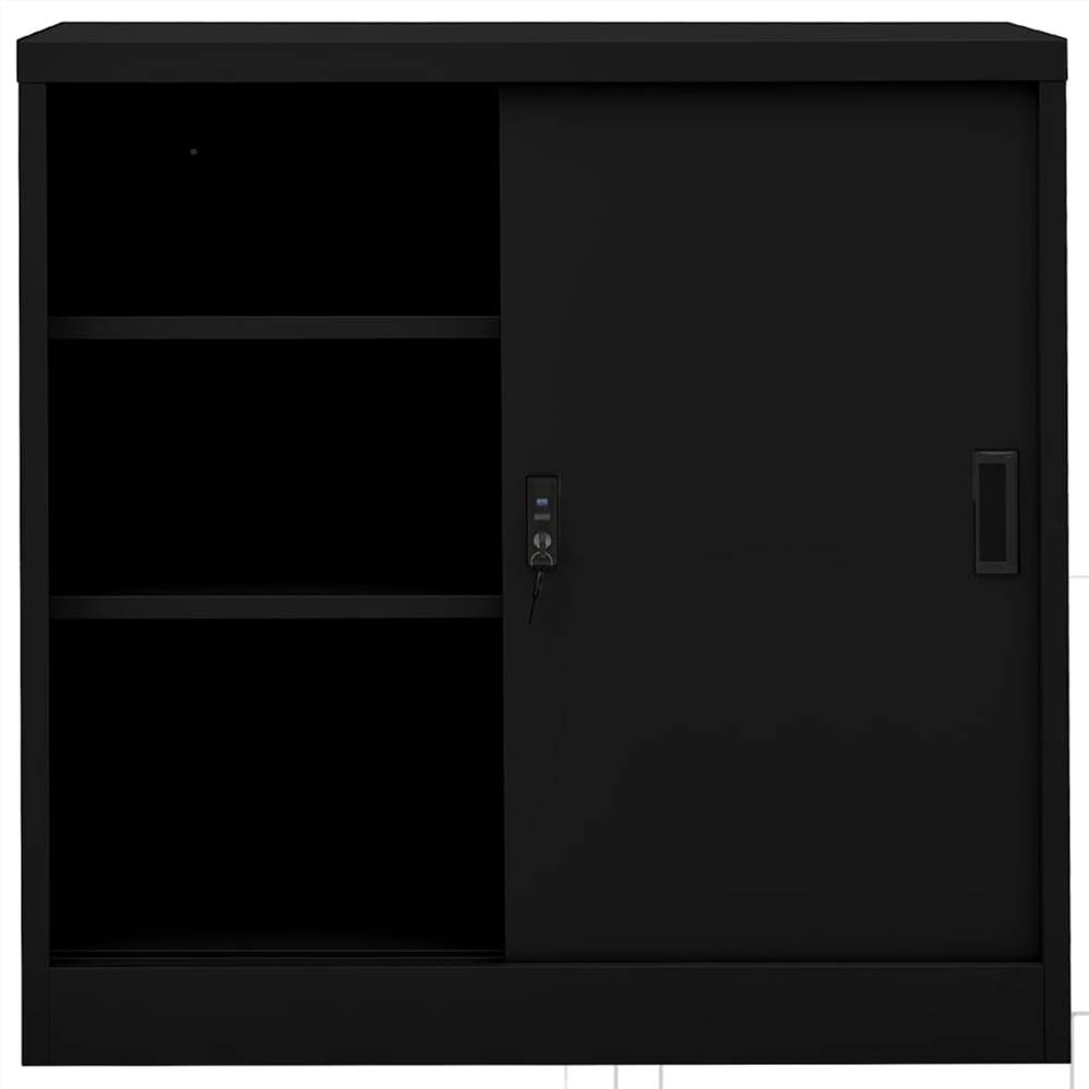 Office with Sliding Door Black 90x40x90 cm Steel