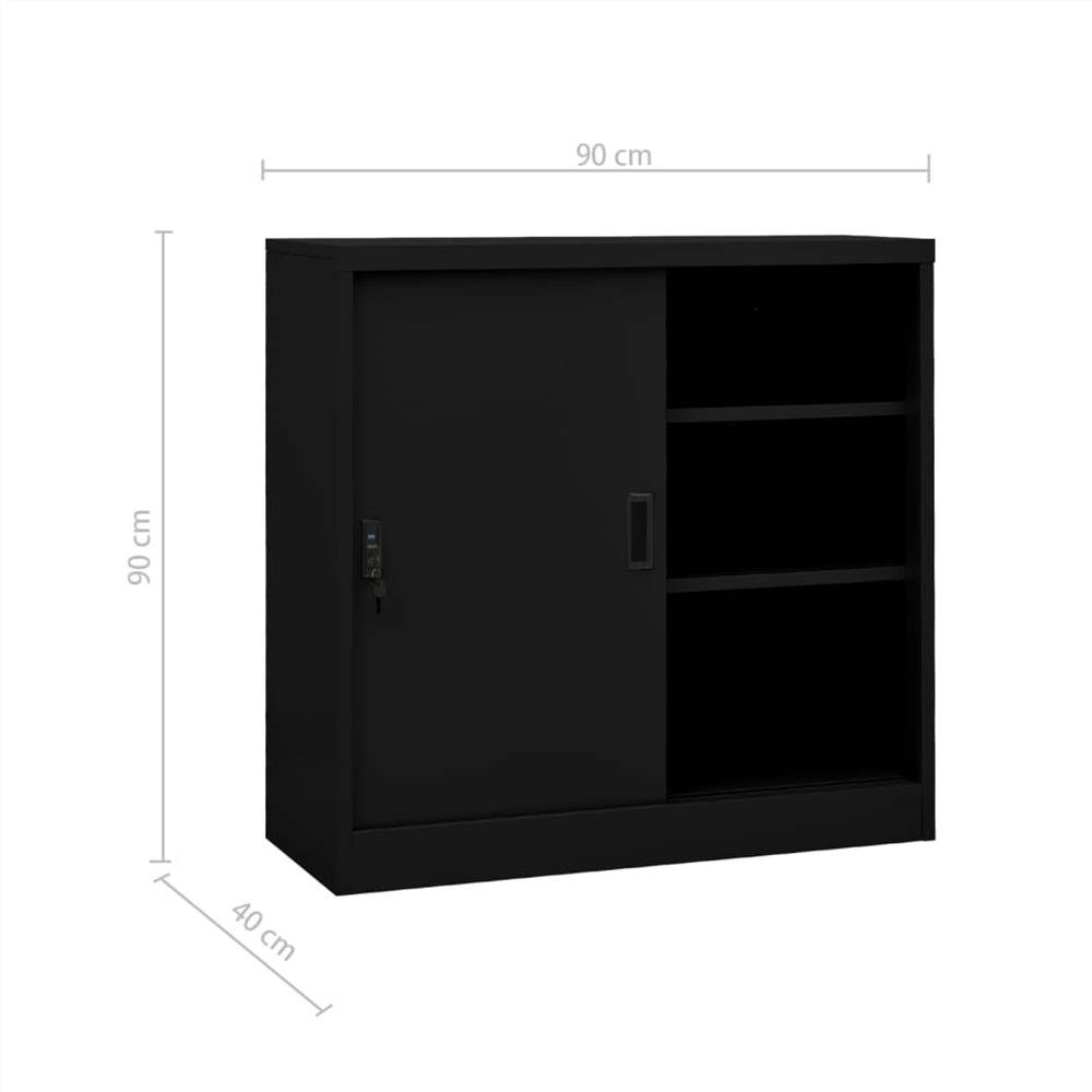 Office with Sliding Door Black 90x40x90 cm Steel