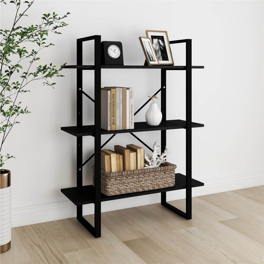 

3-Tier Book Cabinet Black 80x30x105 cm Solid Pine Wood