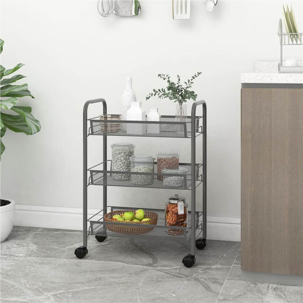 

3-Tier Kitchen Trolley Grey 46x26x64 cm Iron