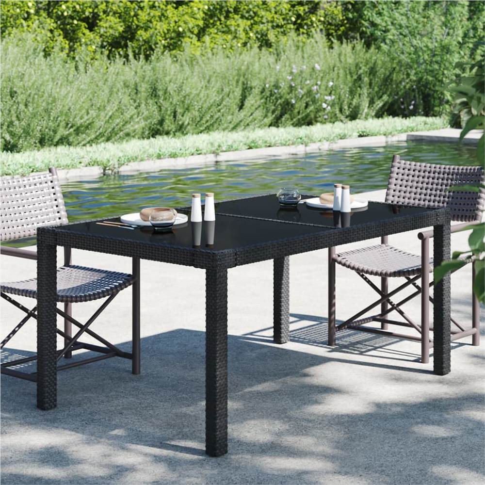 

Garden Table 150x90x75 cm Tempered Glass and Poly Rattan Black