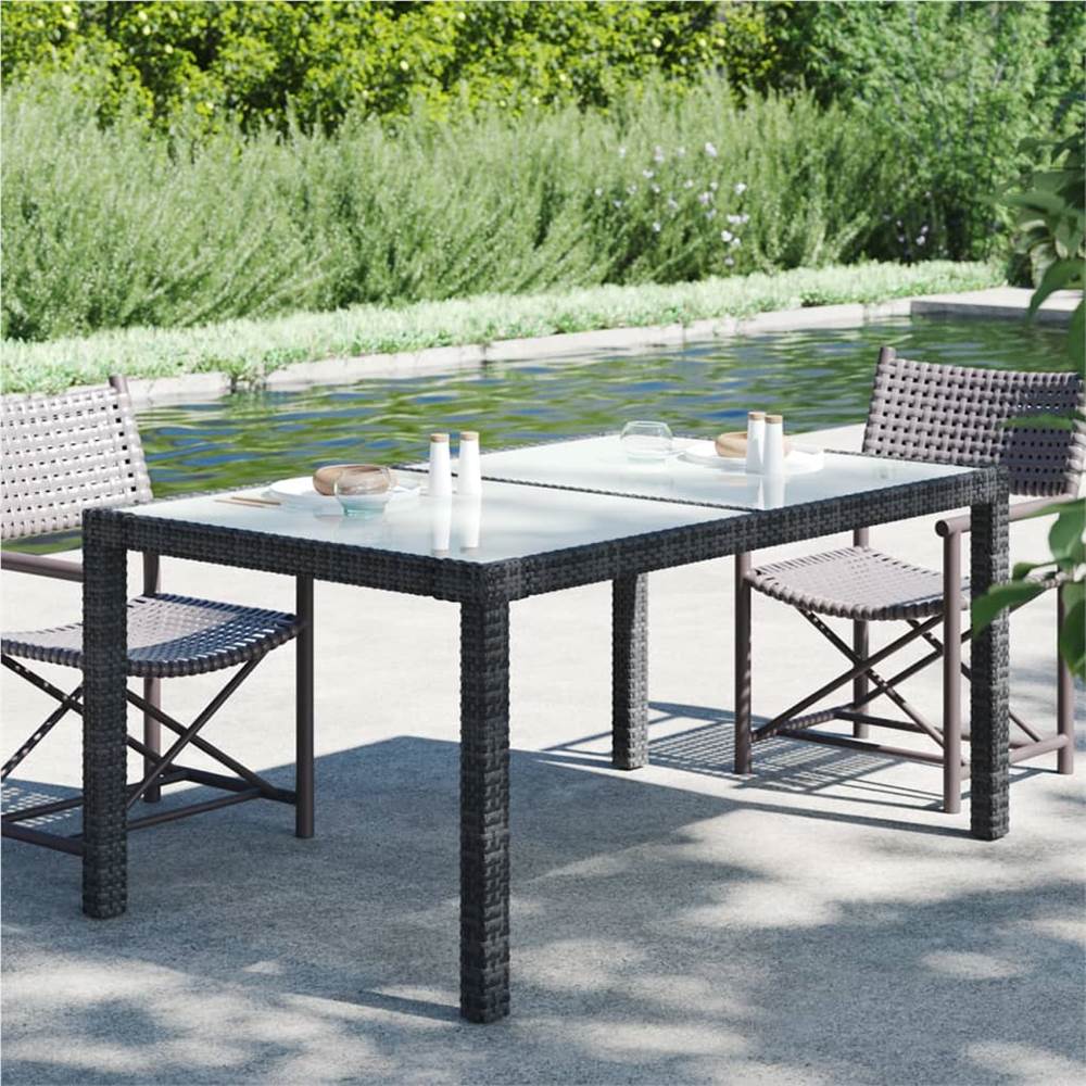 

Garden Table 150x90x75 cm Tempered Glass and Poly Rattan Black