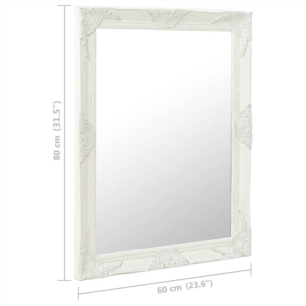Wall Mirror Baroque Style 60x80 cm White