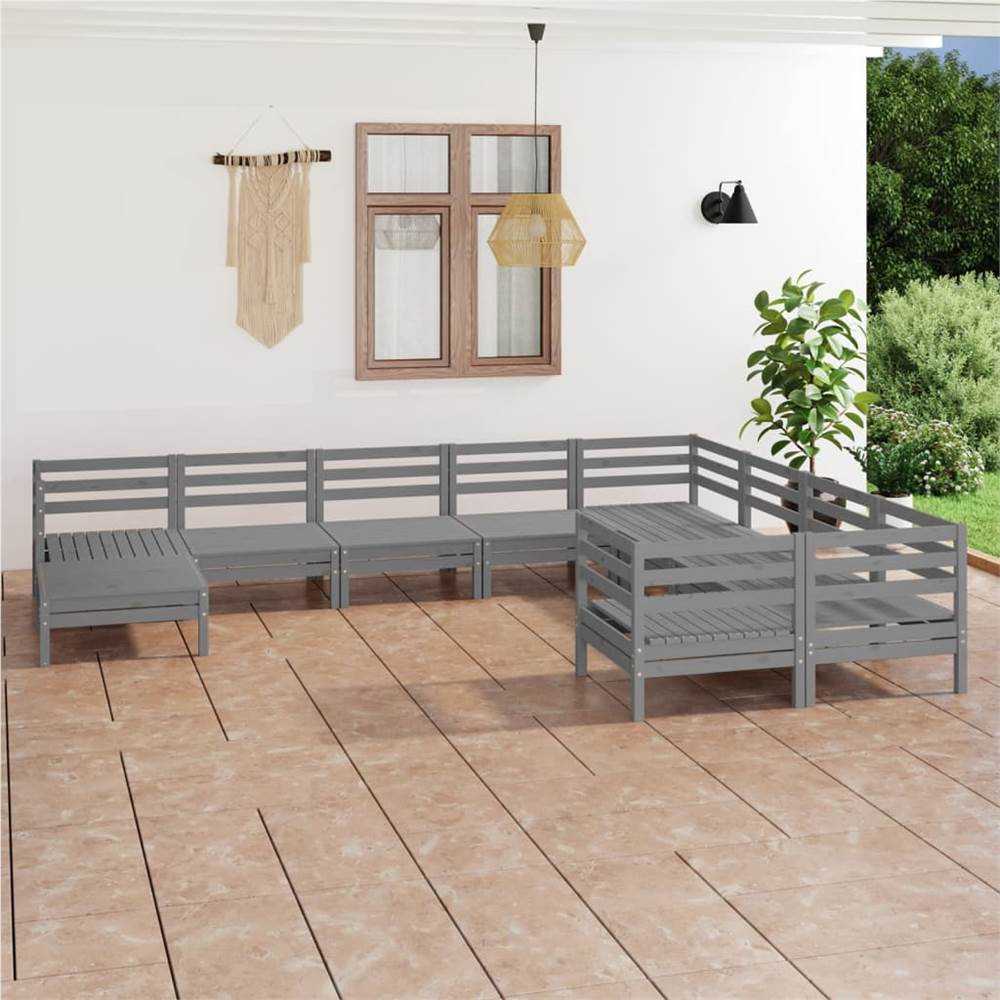 

10 Piece Garden Lounge Set Grey Solid Pinewood