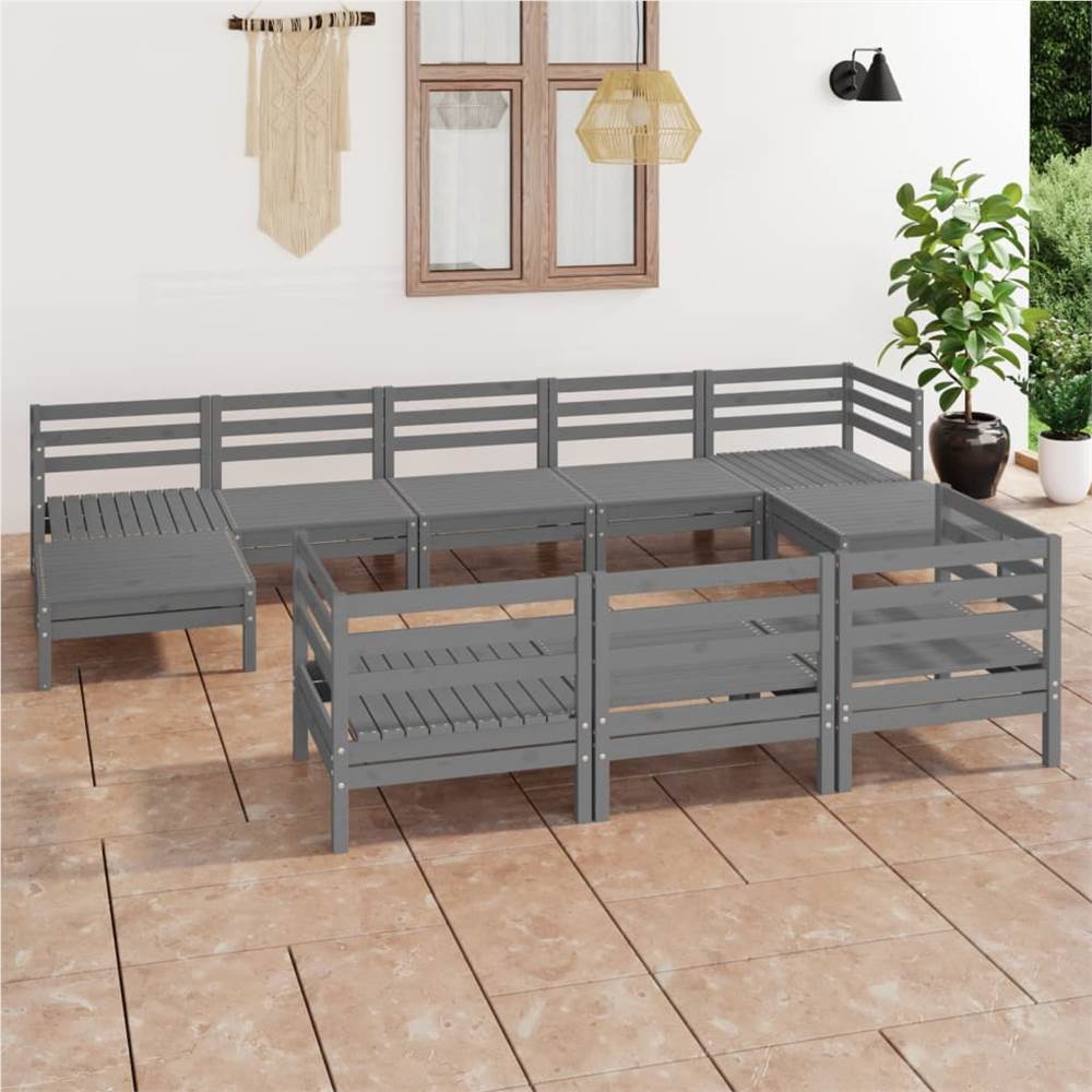 

10 Piece Garden Lounge Set Grey Solid Pinewood