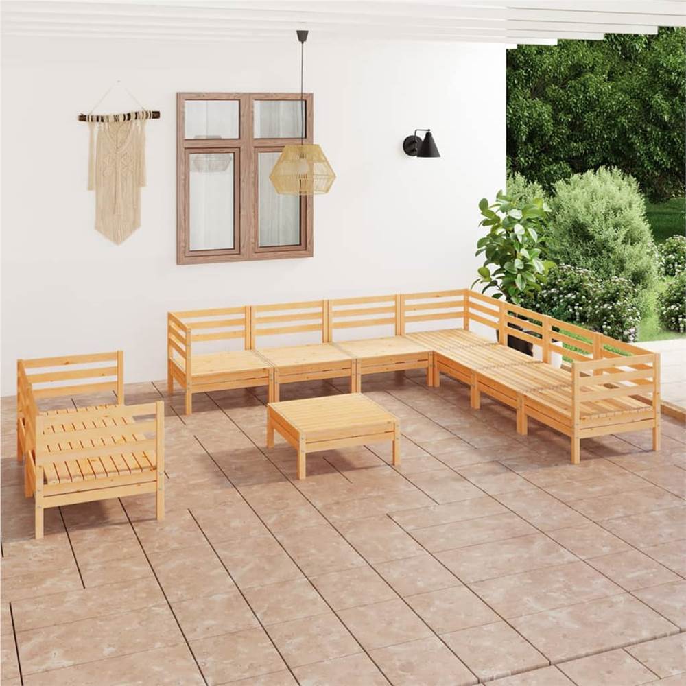 

10 Piece Garden Lounge Set Solid Pinewood