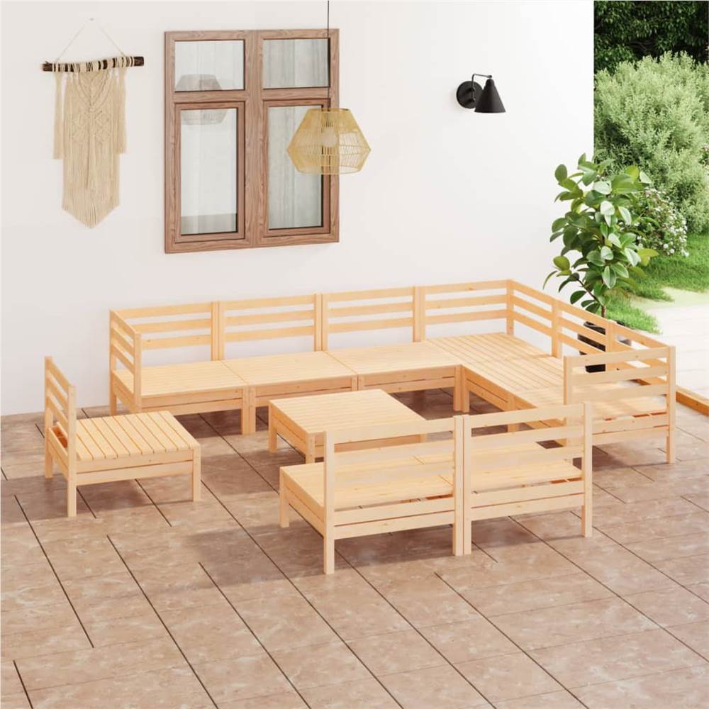 

10 Piece Garden Lounge Set Solid Pinewood