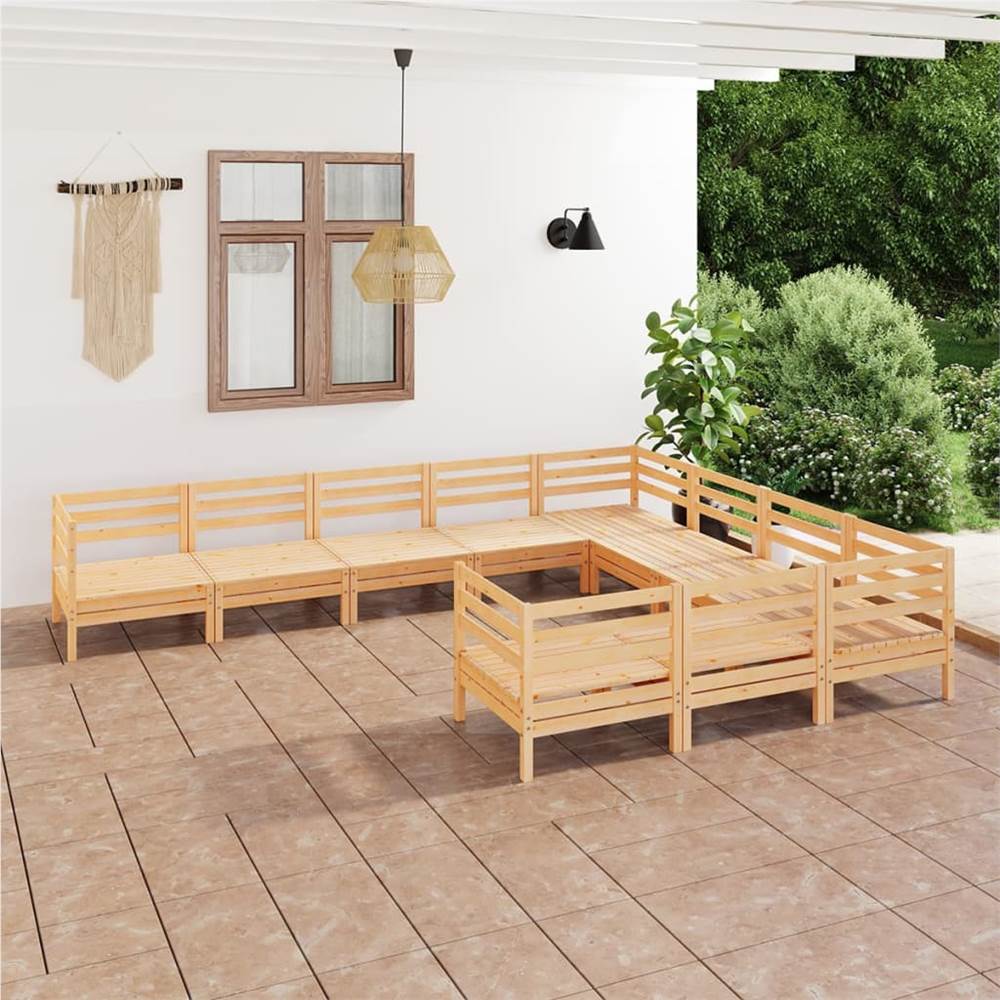 

10 Piece Garden Lounge Set Solid Pinewood