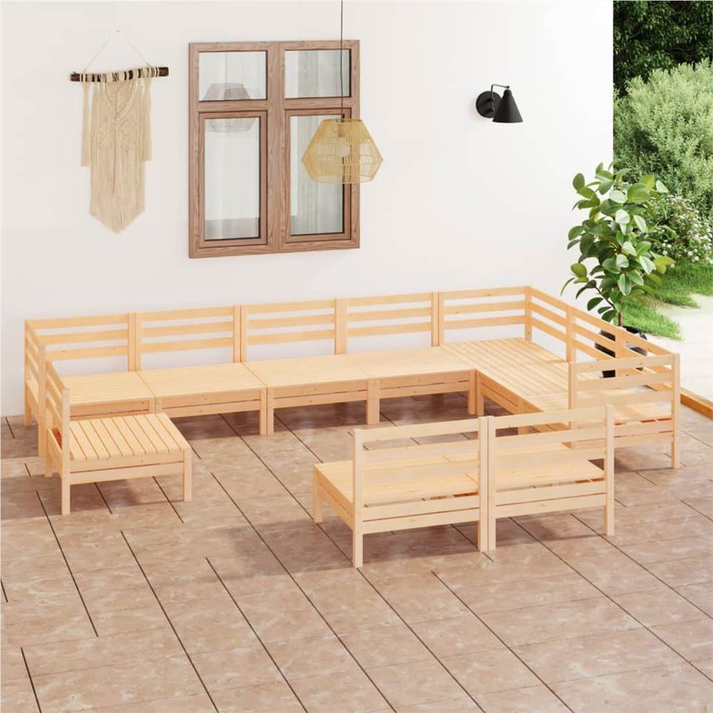 

10 Piece Garden Lounge Set Solid Pinewood