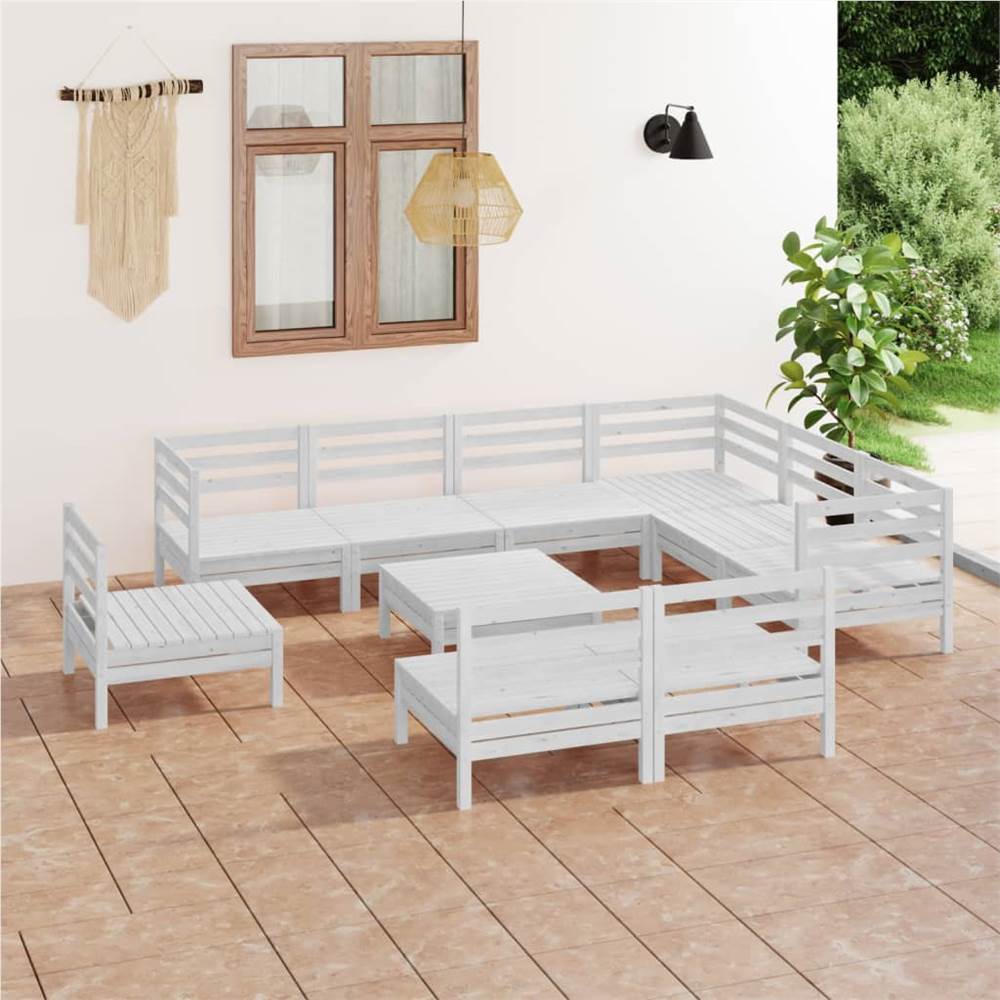 

10 Piece Garden Lounge Set Solid Pinewood White