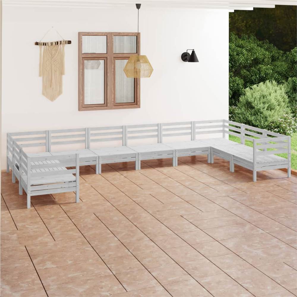 

10 Piece Garden Lounge Set White Solid Pinewood