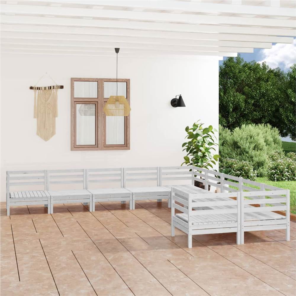 

10 Piece Garden Lounge Set White Solid Pinewood