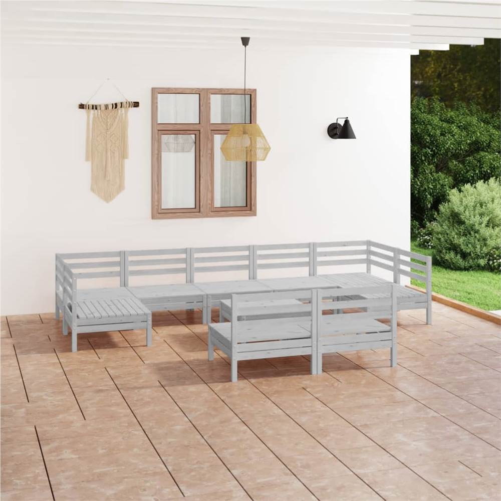 

10 Piece Garden Lounge Set White Solid Pinewood