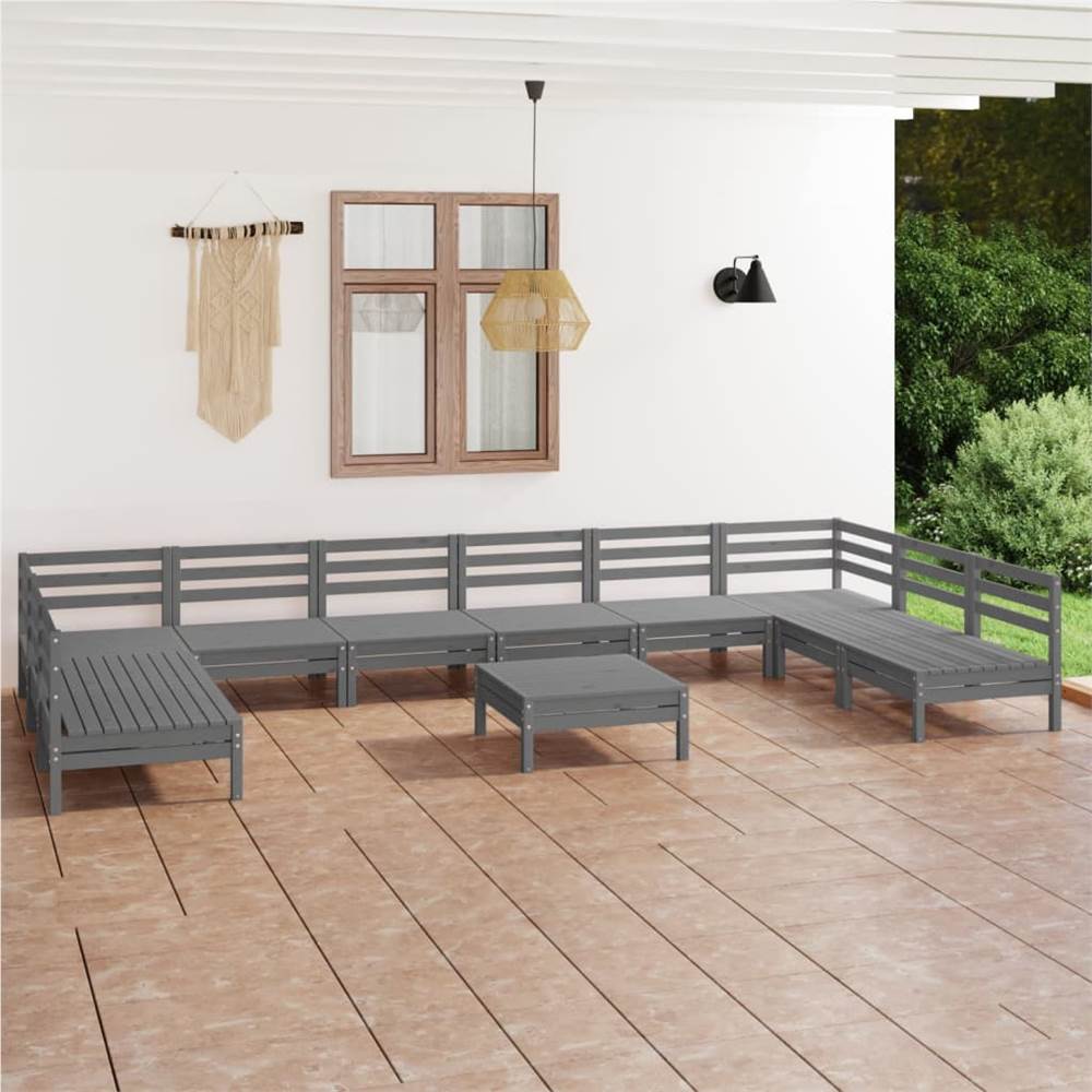 

11 Piece Garden Lounge Set Grey Solid Pinewood