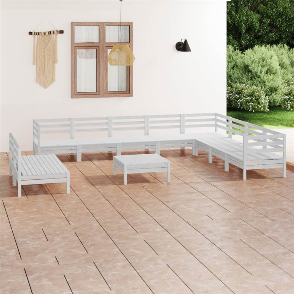 

11 Piece Garden Lounge Set Solid Pinewood White