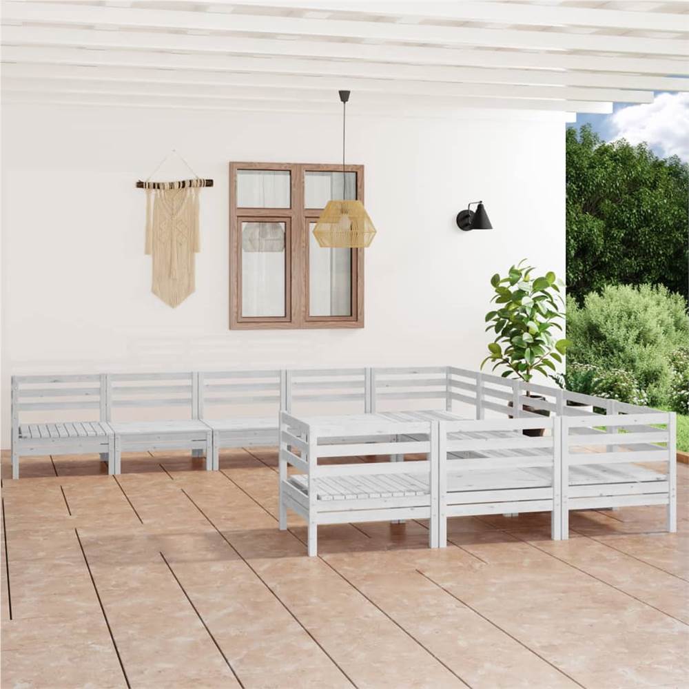 

11 Piece Garden Lounge Set White Solid Pinewood