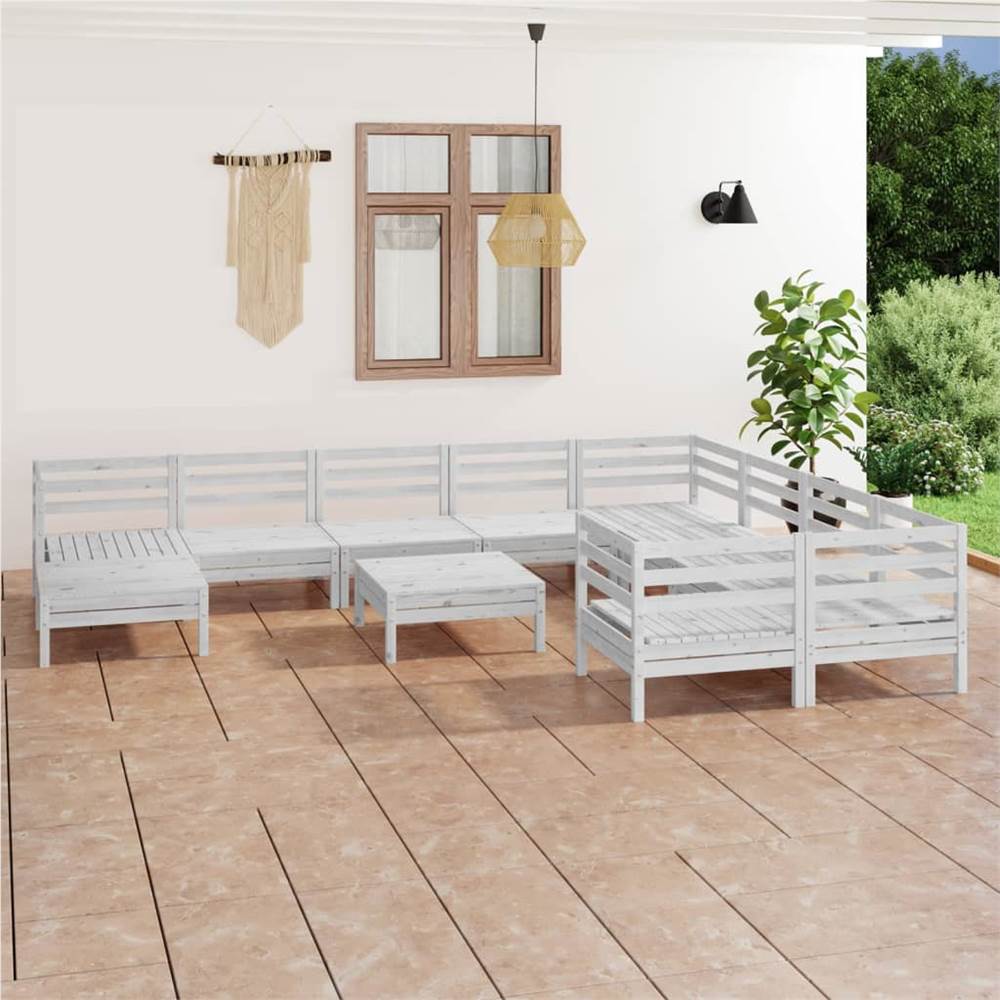 

11 Piece Garden Lounge Set White Solid Pinewood