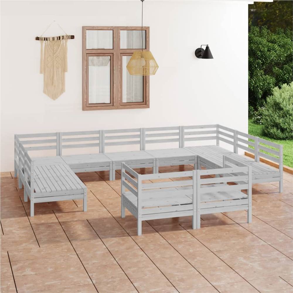 

11 Piece Garden Lounge Set White Solid Pinewood