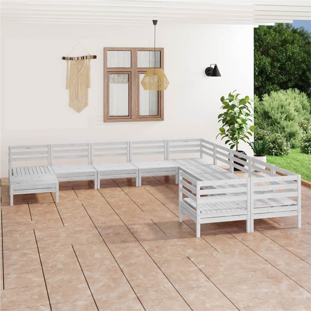 

11 Piece Garden Lounge Set White Solid Pinewood