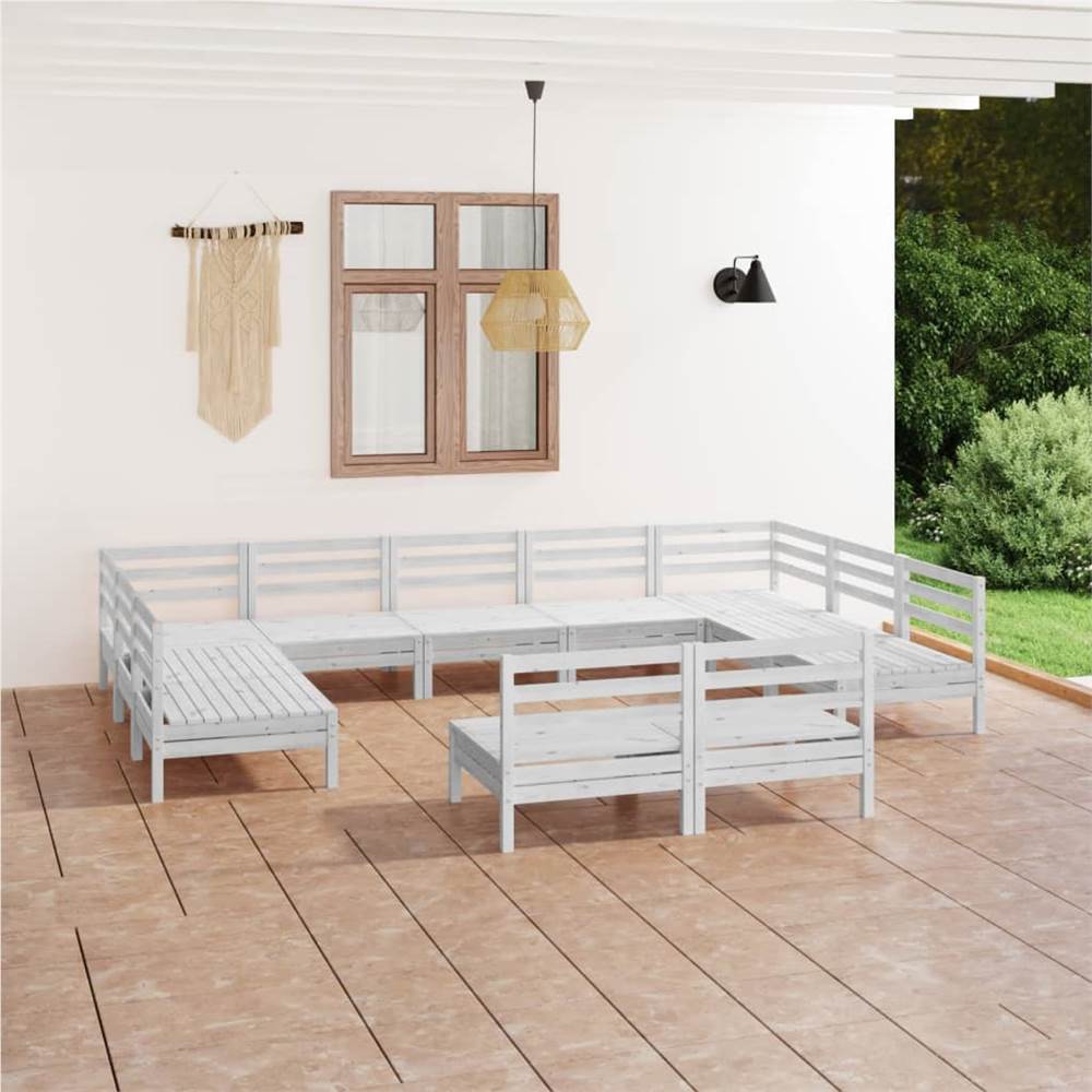 

11 Piece Garden Lounge Set White Solid Pinewood