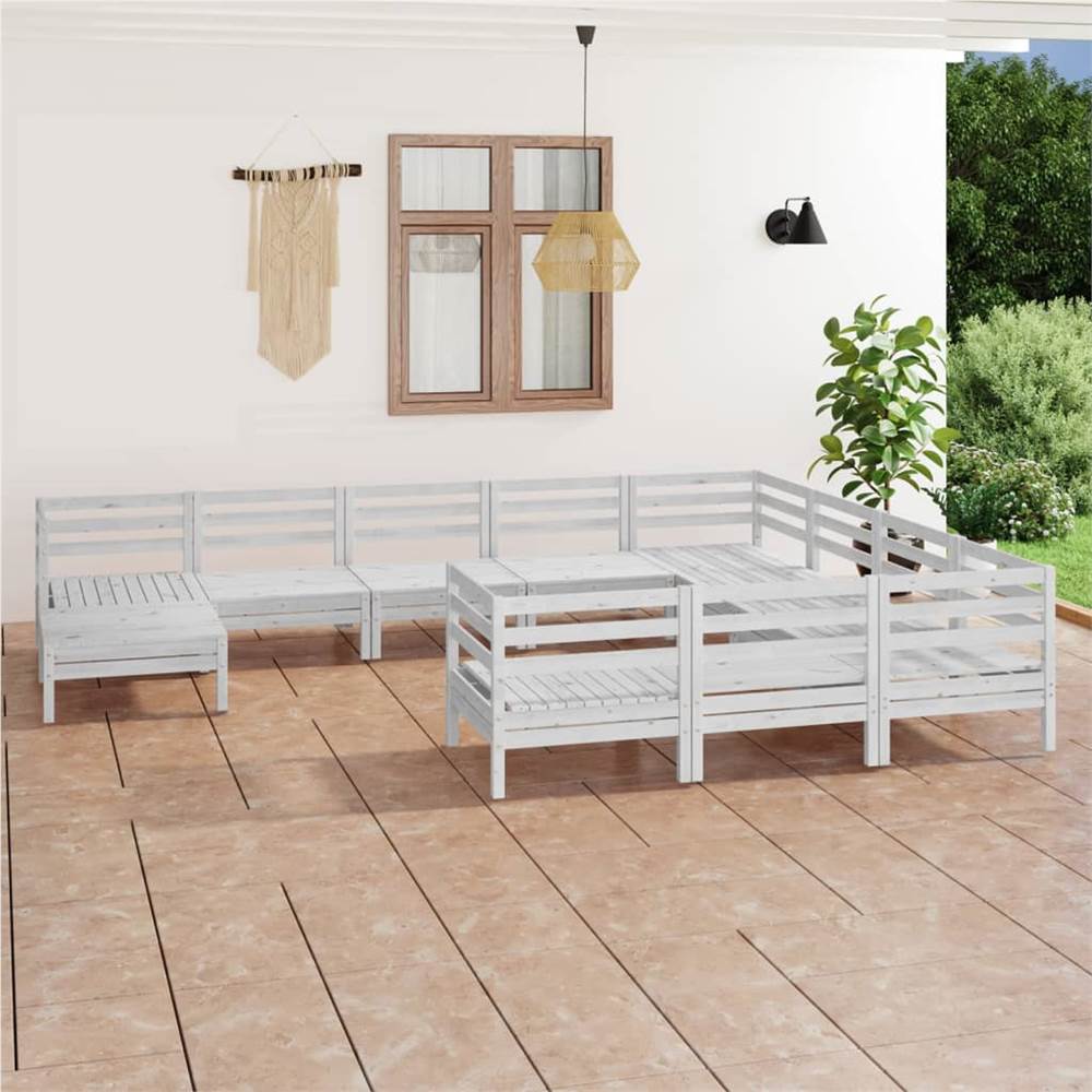 

11 Piece Garden Lounge Set White Solid Pinewood