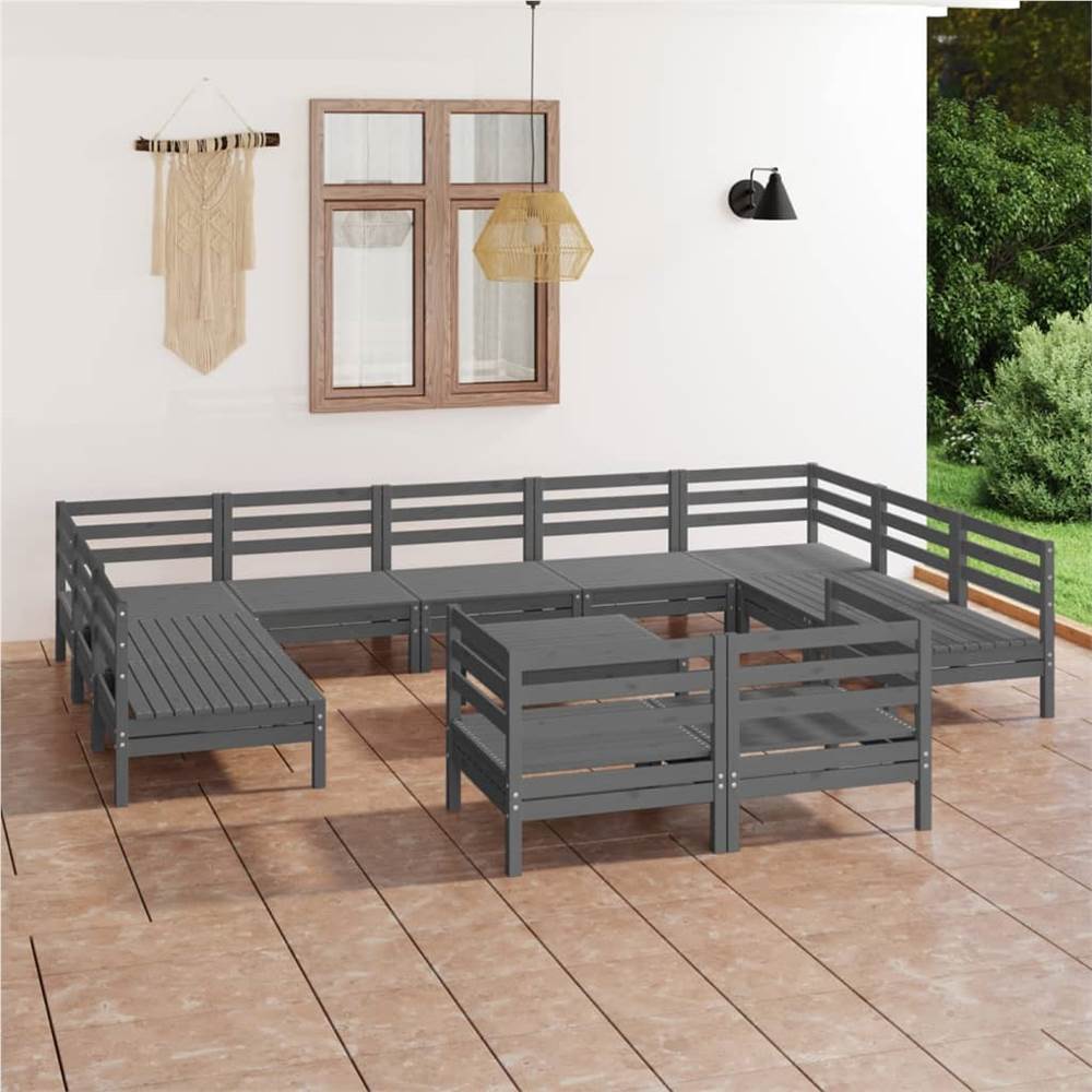 

12 Piece Garden Lounge Set Grey Solid Pinewood