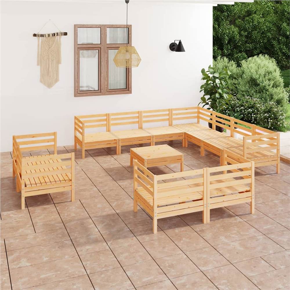 

12 Piece Garden Lounge Set Solid Pinewood