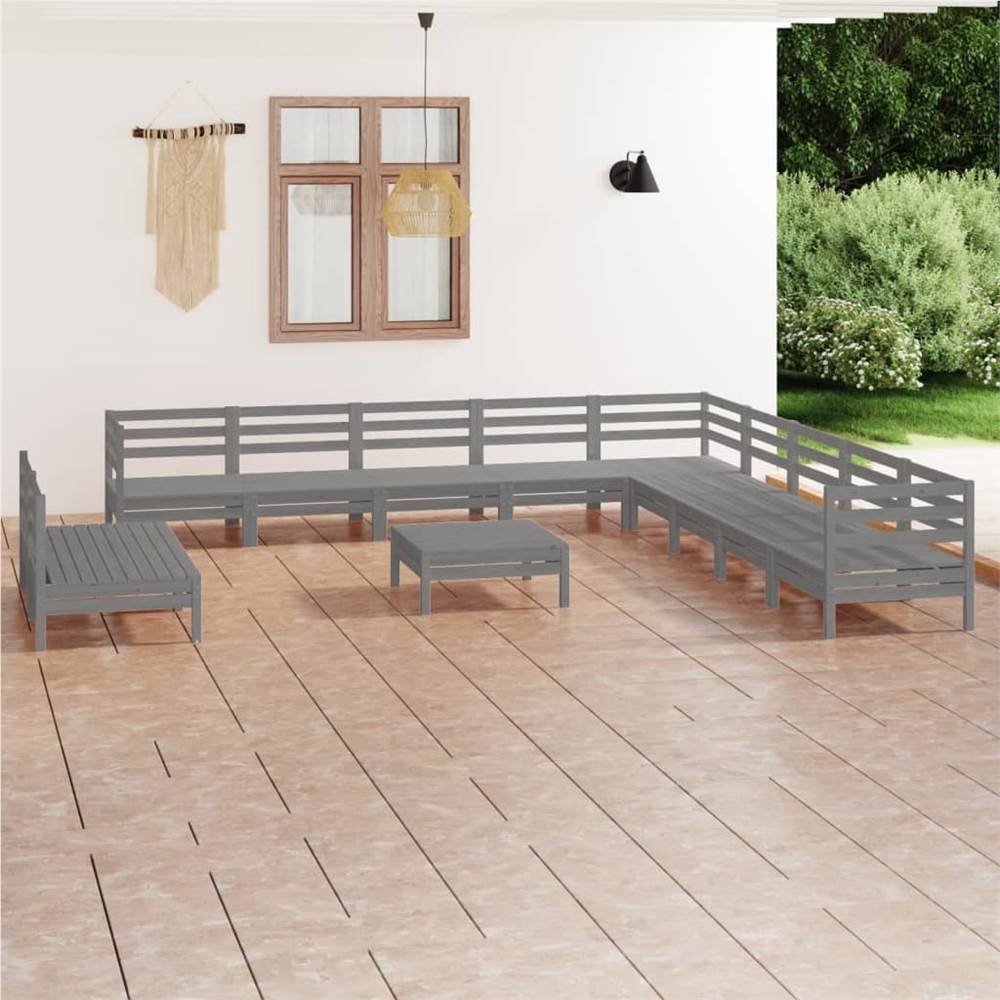 

12 Piece Garden Lounge Set Solid Pinewood Grey