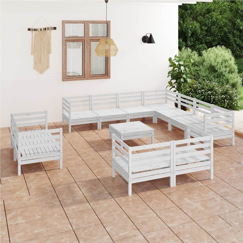 

12 Piece Garden Lounge Set Solid Pinewood White