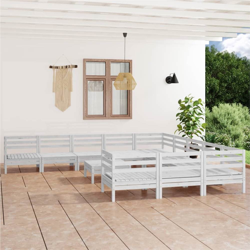 

12 Piece Garden Lounge Set White Solid Pinewood