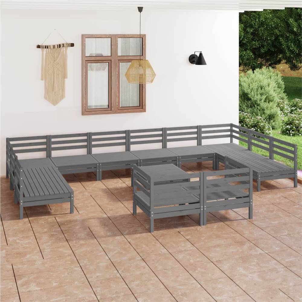 

13 Piece Garden Lounge Set Grey Solid Pinewood