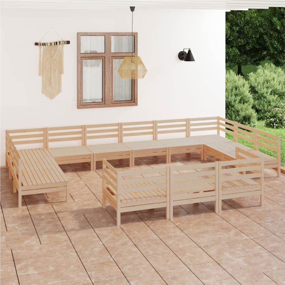 

13 Piece Garden Lounge Set Solid Pinewood